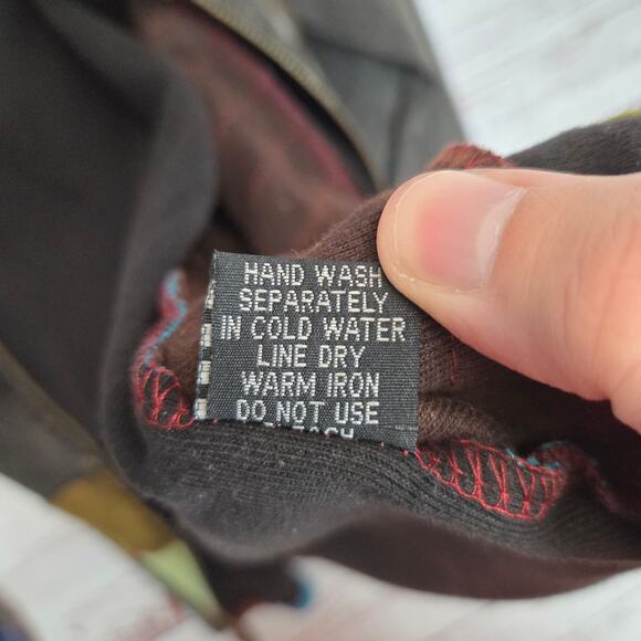 Rising International Zip up Hoodie Jacket L Patchwork Nepal Sage Multi Geo Boho - Picture 5 of 9